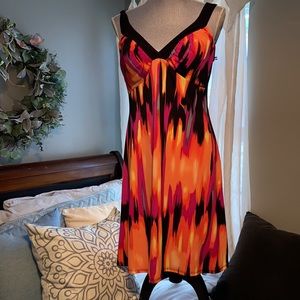 Blu Sage halter top dress padded lightweight polyester orange pink black medium